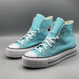 Converse Women's 7.5 Sneakers Blue Platform Hi Top Cyan CTAS Lift A07570F